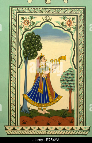 wall painting or frescoe at the anandilal poddar haveli in nawalgarh Stock Photo