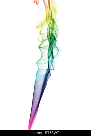 Rainbow smoke trail on a  white background Stock Photo