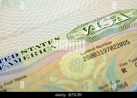 close up of American visa on passport Stock Photo