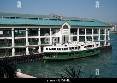Star Ferry berthing at terminal, Central Pier, Sheung Wan, Victoria Harbour, Hong Kong Island, Hong Kong, China Stock Photo