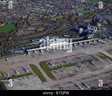 Manchester Airport Terminal 2, from the air, Northern England