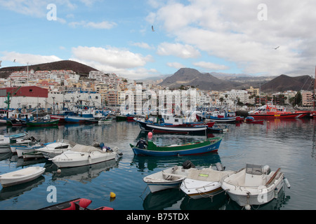 Fishing boats in los Cristianos harbour Tenerife Canary Islands Spain Stock Photo