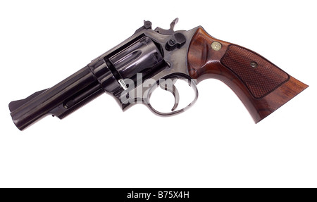 still life of a Smith and Wesson 357 magnum revolver with a wooden stock Stock Photo