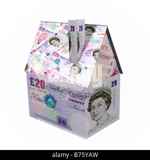 House made from 20 pound notes sterling - 3d cgi render financial concept Stock Photo