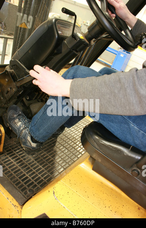 Man operating controls of a forklift truck Stock Photo