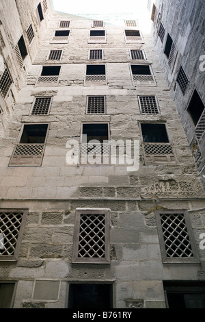 courtyard and student cells, Shafi'i madrasa, Sultan Hasan complex, Cairo, Egypt Stock Photo