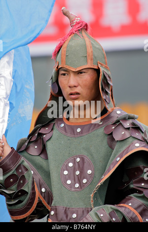 Mongolian horseman in traditional warrior outfit at the Gegentala ...