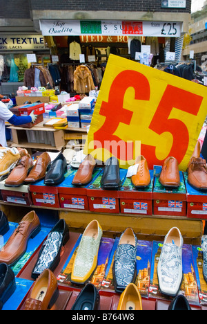 Shoe stall in East Lane market stalls in South London Stock Photo - Alamy