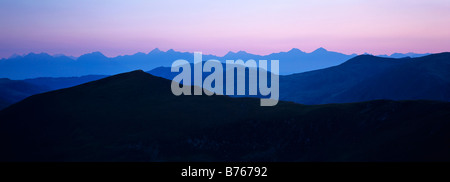 panorama austria nockerberge mountains afterglow sunset alps evening Stock Photo