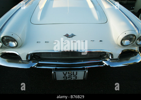 Bonnet of a white corvette car Stock Photo