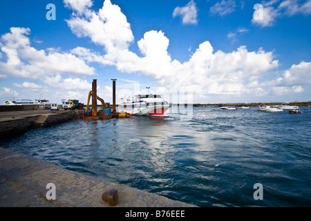 Orzola harbour harbor port ships boats ferry fishing lanzarote canaries canary islands spain europe travel tourism Stock Photo