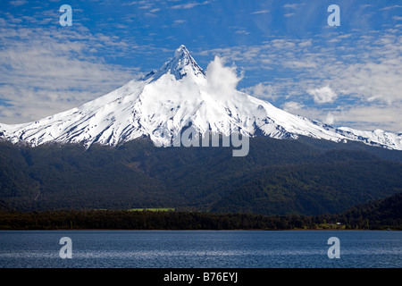 Puntiagudo Volcano viewed from Lago Petrohue Stock Photo