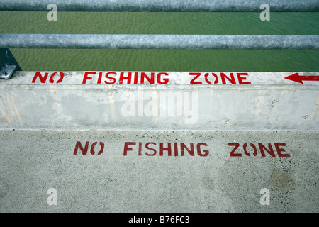 NO FISHING ZONE SIGN ON JETTY HORIZONTAL BDB11392 Stock Photo