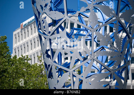 Chalice Sculpture and office building, Cathedral Square, Christchurch, Canterbury, New Zealand Stock Photo