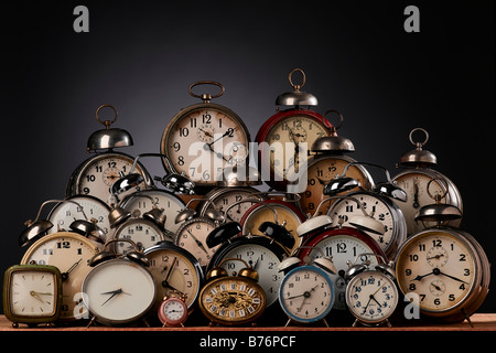 a collection of old clocks Stock Photo
