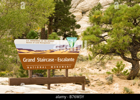 Entrance sign along a section of scenic byway in the Grand Staircase Escalante National Monument in Southern Utah Stock Photo