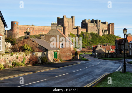 bamburgh castle northumberland uk england village hill cliff top Stock Photo