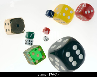 10 Tumbling Dice on white background Stock Photo