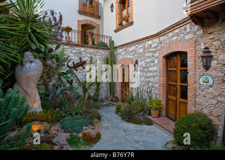 CACTUS GARDEN AND ROOMS at the hotel POSADA DE LAS MINAS in the ghost town of MINERAL DE POZOS GUANAJUATO MEXICO Stock Photo