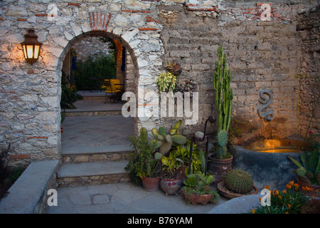 CACTUS GARDEN and GROUNDS at the hotel POSADA DE LAS MINAS in the ghost town of MINERAL DE POZOS GUANAJUATO MEXICO Stock Photo