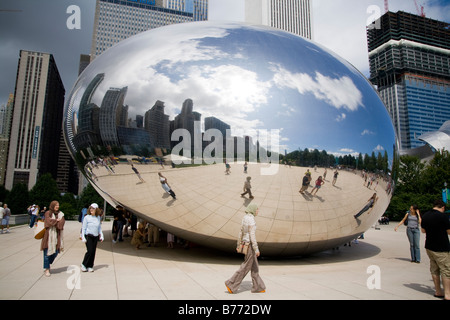 Sculpture The Bean or Cloud Gate by Anish Kapoor Chicago Millennium Park Stock Photo