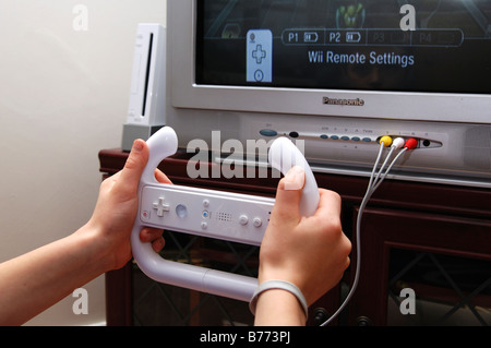 boy playing on wii Stock Photo