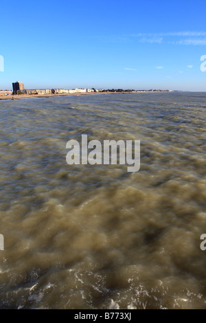 united kingdom west sussex littlehampton view across from west beach to the town Stock Photo