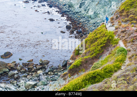 Hikers on the Jade Cove trail overlooking Jade Cove Los Padres National Forest Big Sur California Stock Photo