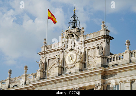 Flag, front, throne room, Palacio Real, royal palace, Madrid, Spain, Europe Stock Photo