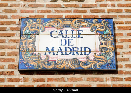 Street sign, Calle de Madrid, azulejos, Spanish tiles, Madrid, Spain, Europe Stock Photo