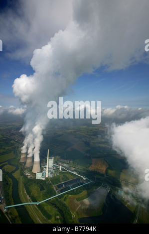 Aerial view, Gersteinwerk, RWE-Power coal-fueled power plant, inversion, Datteln-Hamm-Canal, Werne-Stockum, Ruhr Area, North Rh Stock Photo