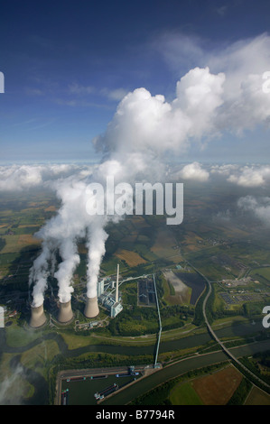 Aerial view, Gersteinwerk, RWE-Power coal-fueled power plant, inversion, Datteln-Hamm-Canal, Werne-Stockum, Ruhr Area, North Rh Stock Photo