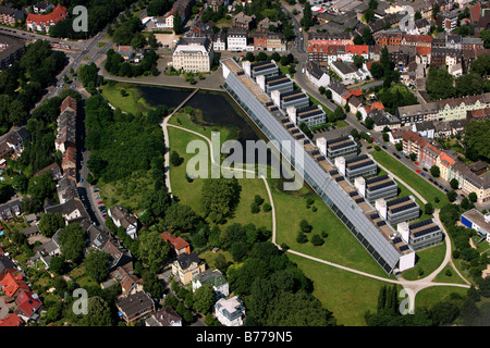 Aerial view, exhibition hall, Wissenschaftspark, science park, IBA, Gelsenkirchen, Ruhr Area, North Rhine-Westphalia, Germany,  Stock Photo