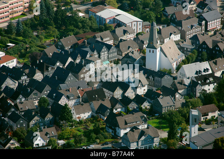 Aerial photograph, town of half-timbered houses and church, Bad Laasphe, Siegen-Wittgenstein region, Sauerland, North Rhine-Wes Stock Photo