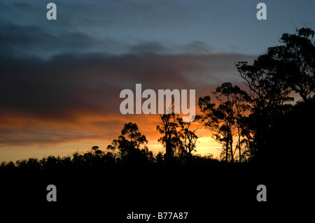 A fiery sunset in Tasmania, Australia. Stock Photo