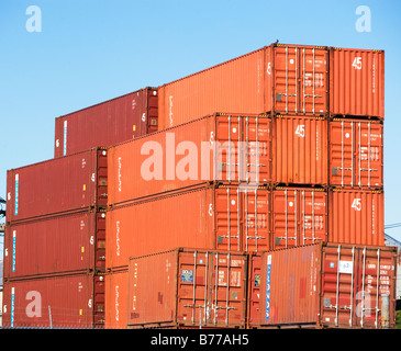 Stacked cargo containers Stock Photo
