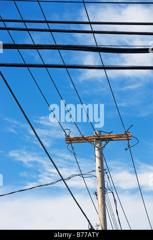 Power lines and telephone pole Stock Photo