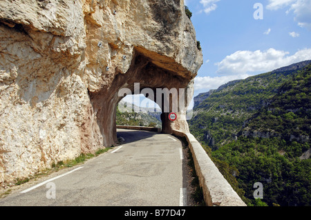 Street and tunnel, Gorges de la Nesque, Vaucluse, Provence-Alpes-Cote d'Azur, Southern France, France, Europe Stock Photo