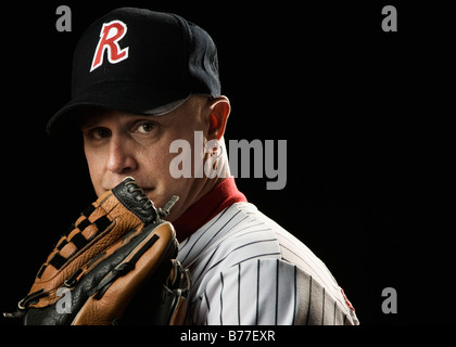 Portrait of pitcher baseball glove Stock Photo