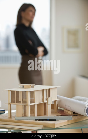 Building model and blueprints architect background Stock Photo