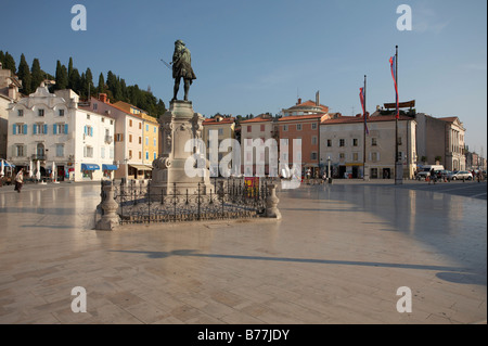Tartini Square, Piran, Istria, Slovenia, Europe Stock Photo