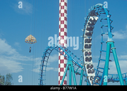 thrill rides at Knott's Berry Farm Anaheim California Stock Photo