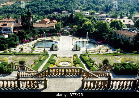 Villa Garzoni, baroque style garden, view from the stairs, Collodi, Tuscany, Italy, Europe Stock Photo
