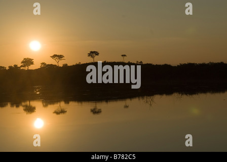 Sunset above the Río de la Pasión near Sayaxché.  Northern Guatemala. Stock Photo