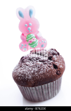 Chocolate muffin with Easter decoration Stock Photo