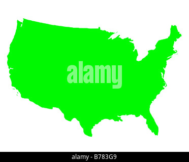 United States of America outline map in green isolated on white background Stock Photo
