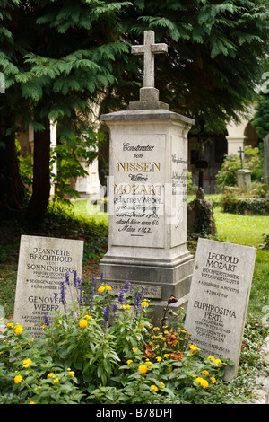 Gravestone of Leopold and Constance Mozart in St. Sebastian cemetery, Salzburg, Austria, Europe Stock Photo