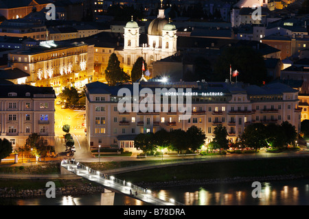 Dreifaltigkeitskirche, holy trinity church, Hotel Sacher and Salzach, Salzburg, Austria, Europe Stock Photo