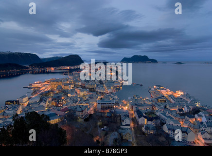 View over Alesund from local mountain, More Og Rondane, Norway, Scandinavia, Europe Stock Photo