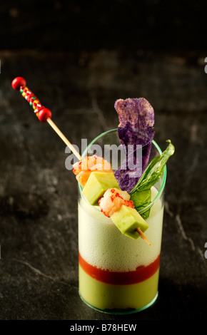 "Apéros", Avocado and crayfish with spume of tzatsiki, Haute Cuisine, Labaroche, Alsace, France, Europe Stock Photo